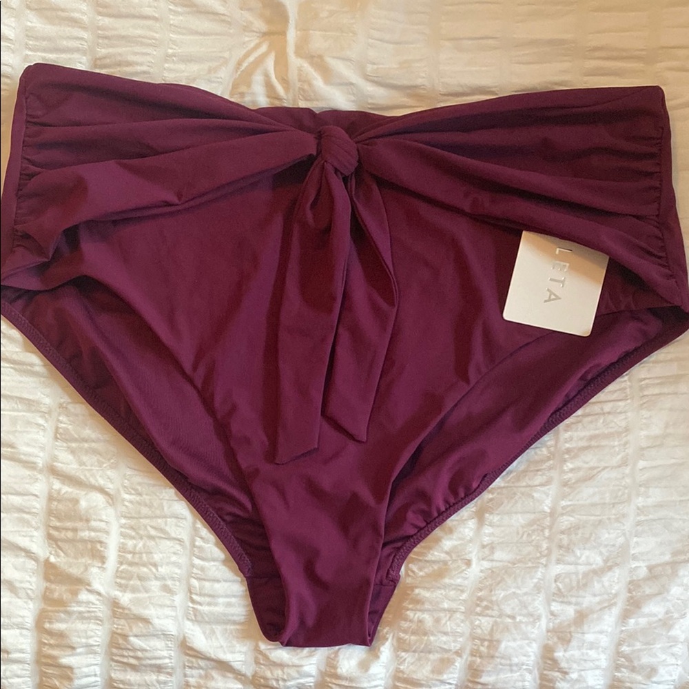 Athleta Purple High-Waisted Bikini with Twisted Knot